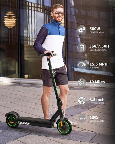 acer Electric Scooter for Adults, 500W Peak Motor, Max Speed 15.5MPH, 20-37 Miles Long Range, 8.5"/ 10'' Soild Tires, Double Brake System Folding E-Scooter Commuter in Saudi Arabia