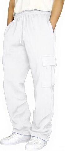 Cargo Sweatpants for Men Drawstring Mencomfy Cargo Pants Athletic Workout Uncuffed Sweatpants with Multi Pockets in Saudi Arabia