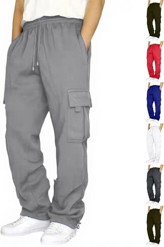 Cargo Sweatpants for Men Drawstring Mencomfy Cargo Pants Athletic Workout Uncuffed Sweatpants with Multi Pockets in Saudi Arabia