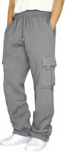Cargo Sweatpants for Men Drawstring Mencomfy Cargo Pants Athletic Workout Uncuffed Sweatpants with Multi Pockets in Saudi Arabia