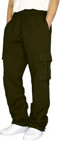 Cargo Sweatpants for Men Drawstring Mencomfy Cargo Pants Athletic Workout Uncuffed Sweatpants with Multi Pockets in Saudi Arabia
