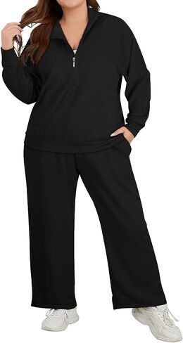 Tanst Sky Womens Plus Size Two Piece Sweatsuits Sets Long Sleeve Loungewear Half Zip Tracksuit Outfit in Kuwait