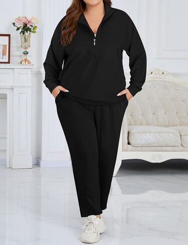 Tanst Sky Womens Plus Size Two Piece Sweatsuits Sets Long Sleeve Loungewear Half Zip Tracksuit Outfit in Kuwait