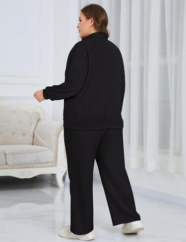 Tanst Sky Womens Plus Size Two Piece Sweatsuits Sets Long Sleeve Loungewear Half Zip Tracksuit Outfit in Kuwait