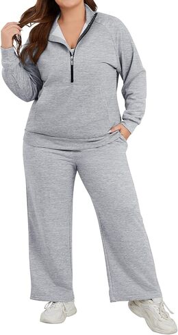 Tanst Sky Womens Plus Size Two Piece Sweatsuits Sets Long Sleeve Loungewear Half Zip Tracksuit Outfit in Saudi Arabia