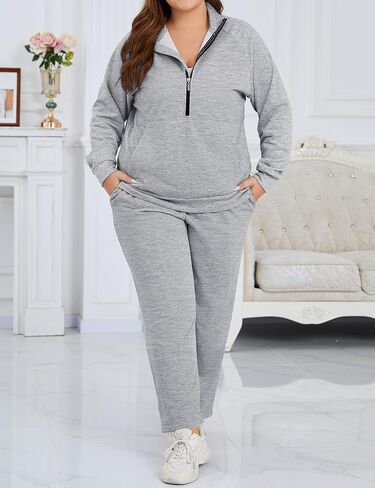 Tanst Sky Womens Plus Size Two Piece Sweatsuits Sets Long Sleeve Loungewear Half Zip Tracksuit Outfit in Saudi Arabia