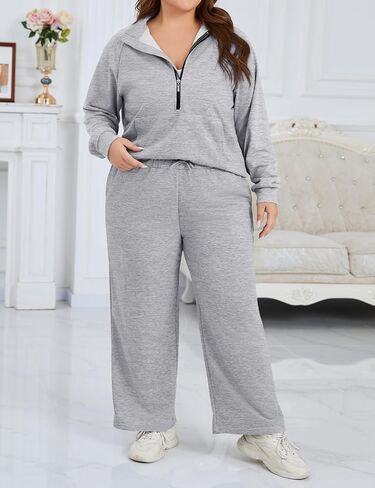 Tanst Sky Womens Plus Size Two Piece Sweatsuits Sets Long Sleeve Loungewear Half Zip Tracksuit Outfit in Saudi Arabia