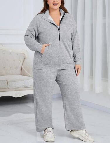 Tanst Sky Womens Plus Size Two Piece Sweatsuits Sets Long Sleeve Loungewear Half Zip Tracksuit Outfit in Saudi Arabia