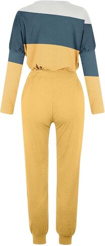 Two Piece Sets for Women Casual Long Sleeve Crewneck Color Block Shirts Drawstring Loose Joggers Fall Winter Lounge Wear in Saudi Arabia