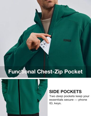 K-Swiss Mens Softshell Winter Jacket - Lightweight Hooded Zip Up Coat with Front Zipper Pocket for Casual Outdoor in Saudi Arabia