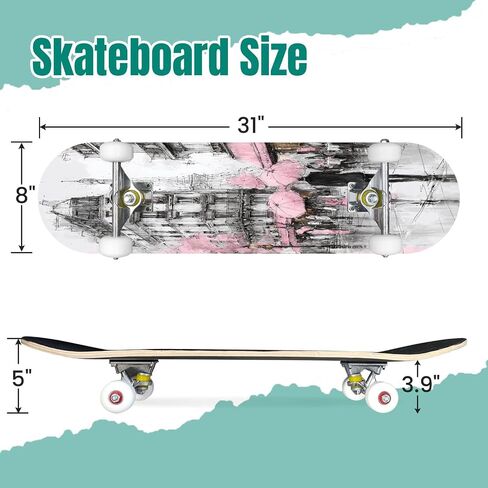 Skateboards Hand Drawn Dragon Tattoo Coloring Book Japanese Style Japanese Old 7 Layer Maple Wood Deck 31" x 8" Double Kick Concave Complete Tricks Skateboard for Beginners Teens Kids Adults in Saudi Arabia