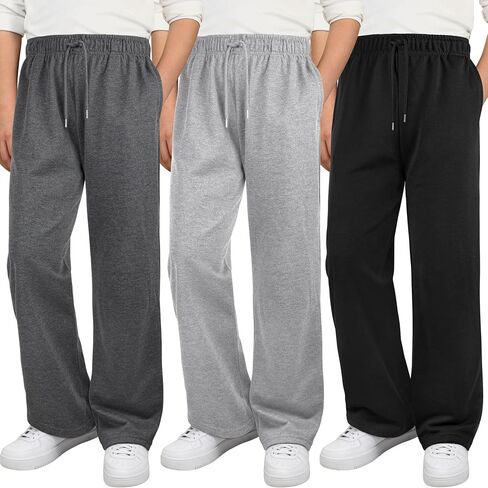 3 Pack Boys Sweatpants Wide Leg Boys Athletic Drawstring Joggers Pants Kids Sweatpants Open Bottom Pants in Kuwait