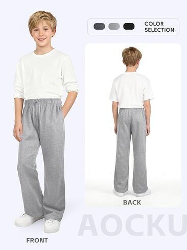 3 Pack Boys Sweatpants Wide Leg Boys Athletic Drawstring Joggers Pants Kids Sweatpants Open Bottom Pants in Kuwait
