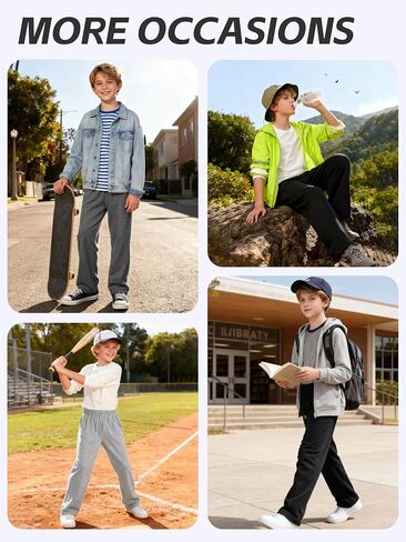 3 Pack Boys Sweatpants Wide Leg Boys Athletic Drawstring Joggers Pants Kids Sweatpants Open Bottom Pants in Kuwait