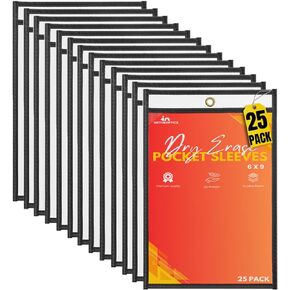 1InTheOffice Job Ticket Holders 6x9, Heavy Duty, Clear Black Sleeves Shop Ticket Holders, Dry Erase Pocket Sleeves, 25/Pack