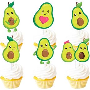 18pcs Green Glitter Avocado Dessert Cupcake Topper Baby Shower Theme Decorations Girl Boy Happy Birthday Holy Guacamole Party Decor Supplies