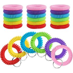 Heqishun 30 Pcs Wrist Coil Key Chain Bulk Spring Spiral Keychain Wrist Keychain Stretch Lanyard Keychain Rings - 6 Colors
