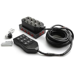 CNRAQR Air Suspension Valve Manifold 1/4" NPT Kit with 8 Air Ride Solenoid Valves, 9-Switch Wired Remote Controller Can be used for Air Bag inflation and deflation.
