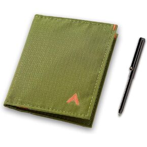 Allett Hybrid Card Wallet & Pen Bundle | Cala Green, Nylon, RFID Blocking, Vertical Layout | Slim, Minimalist, Bifold, Card Holder, Water Resistant | Holds 3-10+ Cards, Cash | Stainless Steel Pen