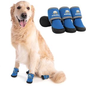 ASENKU Dog Boots for Large Dogs, Waterproof Dog Shoes for Hot Pavement Breathable Dog Booties with Reflective Strap Shoe Dog for Outdoor Hiking 4Pcs-Size6