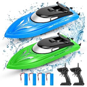 LIZHOUMIL 2-Pack RC Boats for Pools and Lakes - High-Speed 10km/H, 2.4GHz Remote Control Boats for Kids and Adults, 4 Rechargeable Batteries Included