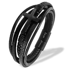 Father's Day Gift for Dad Cross Leather Bracelet to Dad,Handmade Men's Stainless Braided Rope Leather Bracelet,"Love You Forever"Crucifix Bracelet Bangle Cuff Wristband Birthday Gift(Black,To My Dad)