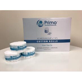 Primo Dental Products CR Cotton Rolls, 2 Medium, 1.5" Non-Sterile (Pack of 2000)