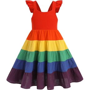 FYMNSI Toddler Little Girls Rainbow Twirly Skater Dress Baby Kids Back to School Dress Summer Casual Tea Party Beach Sundress