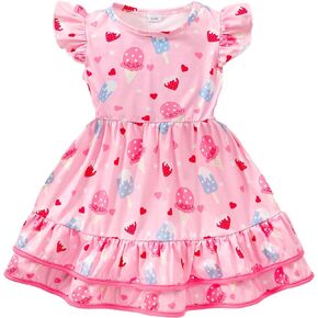 GOTHLETIC Toddler Little Girl Summer Dresses Kids Cute Casual Flutter Sleeve Tiered Smock Dress 2-7 Years