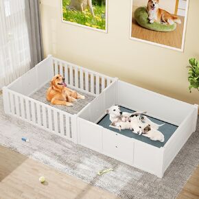 YITAHOME Whelping Box for Dogs with Water-Resistant Pee Pad, Wooden Indoor Dog Pen for Mother's Comfort with Double Rooms for Large Medium Small Dogs Puppies 78" L×39.4" W ×17.7" H