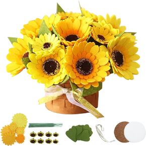 BAZIMA DIY Felt Flower Art Craft Kit, DIY Felt Sunflower Bouquet Kit, Floral Gifts,Beginner Craft Kit,Arrange Pre-Cut Felt Flowers and Foliage