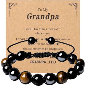 MAIBAOTA Mens Bracelet Gifts for Boyfriend/Dad/Son/Grandpa/Uncle/Brother/Husband Fathers Day Birthday Gifts Ideas for Men Adjustable 10 mm Tiger Eye Black Obsidian Beaded Bracelet