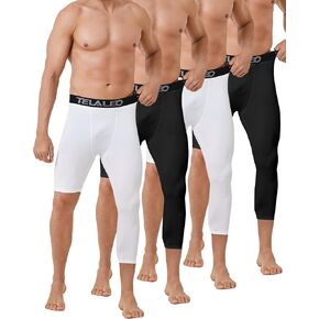 4 قطع من السراويل الضيقة للرجال 3/4 ساق واحدة لكرة السلة وأكمام الساق، سراويل رياضية بطبقة أساسية ملابس داخلية Capris in Kuwait