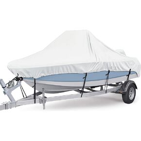 Boat Cover, All-Weather Mooring and Trailering Boat Cover for V-Hull Runabouts Outboards and I/O Bass Boats, Fits up to 17-19ft Long and 96in Wide,Grey