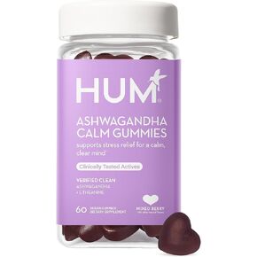 HUM Ashwagandha Calm- L-Theanine & Ashwagandha for Daily Relaxation & Mood Support - Mixed Berry Flavor (60 Vegan Gummies)