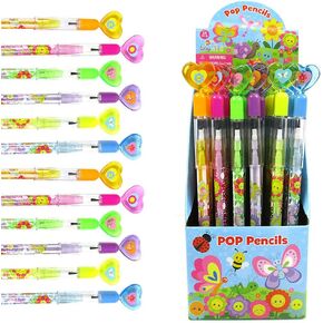 TINYMILLS 24 Pcs Spring Flowers Butterfly Multi Point Stackable Push Pencil Assortment with Eraser for Garden Party Favor Prize Carnival Goodie Bag Stuffers Classroom Rewards