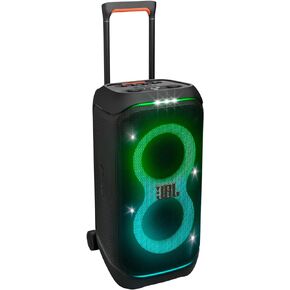 JBL PartyBox Stage 320 - Portable Party Speaker with Telescopic Handle & Wide, Sturdy Wheels, Powerful Pro Sound, Futuristic lightshow, Up to 18 Hours of Play time, Splash Proof (Black)