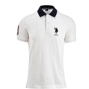 U.S. Polo Assn. Men's Slim Fit Short Sleeve Polo Shirt with Applique, White/Black, Large
