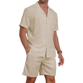 YTD Men's 2 Pieces Shirt Set Short Sleeve Button Down Casual Hippie Holiday Beach T-Shirts Shorts Outfits