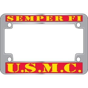 US Armed Forces Military Metal Motorcycle License Plate Frame - United States Marine Corps "Semper Fi" USMC