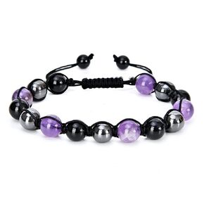 Triple Protection Crystal Bracelet for Women Amethyst Black Obsidian Hematite Crystal Beaded Bracelets Handmade Jewelry Healing Calming Anxiety Stress Relief Bring Positive Energy Gifts