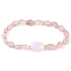MetJakt 6-8MM Energy Gemstone Stretch Bracelet for Women - Handmade Original with Healing Crystal and Faceted Baguette Crystal Jewelry (Blue topaz Crystal)