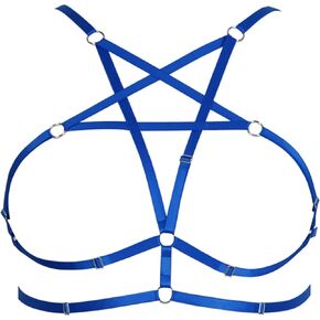 Womens Plus Size Full Cage Body Harness Hollow Out Pentagram Harajuku Adjustable Elastic Punk Gothic Halloween Rave