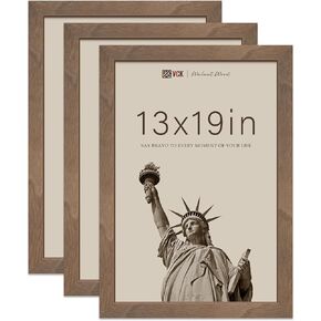VCK 8x10 Picture Frame 3 Pack - Brown Walnut, Exclusive Natural Wood Grain Solid Wood Picture Frame, Table Display or Wall Hanging