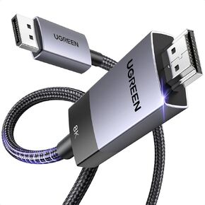 UGREEN DisplayPort to HDMI Cable 8K@60Hz 4K@240Hz Active DP 1.4 to HDMI 2.1 Cord Unidirectional HDR, Dolby, HDCP2.3, DSC1.2a, 32.4Gbps Braided 6.6FT Compatible with Monitor, Dell, HP, HDTV, AMD NVIDIA