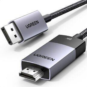 كابل UGREEN DisplayPort إلى HDMI 8K@60 هرتز 4K@240 هرتز Active DP 1.4 إلى HDMI 2.1 سلك HDR أحادي الاتجاه، Dolby، HDCP2.3، DSC1.2a، 32.4 جيجابت في الثانية مضفر 6.6FT متوافق مع الشاشة، Dell، HP، HDTV، AMD NVIDIA