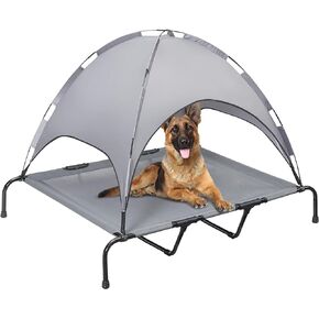 PRAISUN Outdoor Dog Bed with Canopy, XL Elevated Dog Bed, Dog Cot, Pet Bed with Oxford Fabric, Textilene Mesh, Carrying Bag, Cooling and Portable, for Indoors, Outdoors, Beach, Dark Gray