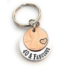 40 & Fabulous Coin Key Chain for 40th Birthday Lucky 1984 Copper Penny Gift for Her