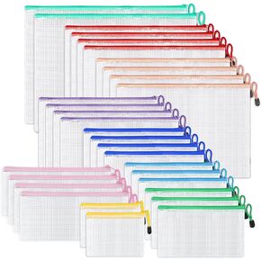 WEGOUP 30 Pcs Mesh Zipper Bags, 9 Colors Mesh Zipper Pouch Bags, 9 Sizes Waterproof Plastic Mesh Bag, Zipper Pouches for Organizing, Multipurpose for Home Organize, School, Office and Travel Storage