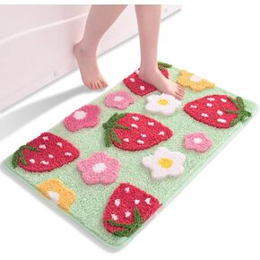 Beige Bathroom Rugs Cute Strawberry Bath Mat Coloful Bathroom Accessories, Funny Flower Rug Non Slip Floor Mat, Machine Washable Bath Rug Soft Microfiber Carpet for Shower, Tub (18x25 inch)